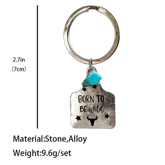 NWT Born to Be Wild metal plated keychain/purse charm with blue stone - Picture 2 of 2
